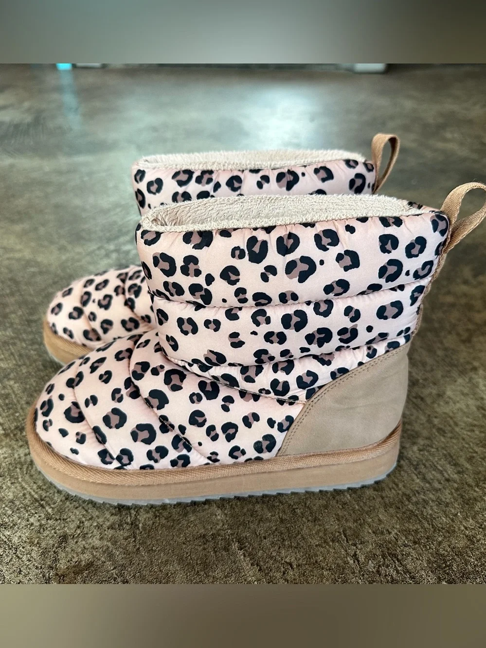 Leopard Print Puffer Kids Boots